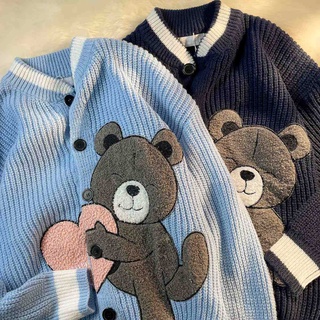Áo Khoác Cardigan Dáng Rộng In Hình Gấu Thời Trang Xuân Thu Cho Cặp Đôi