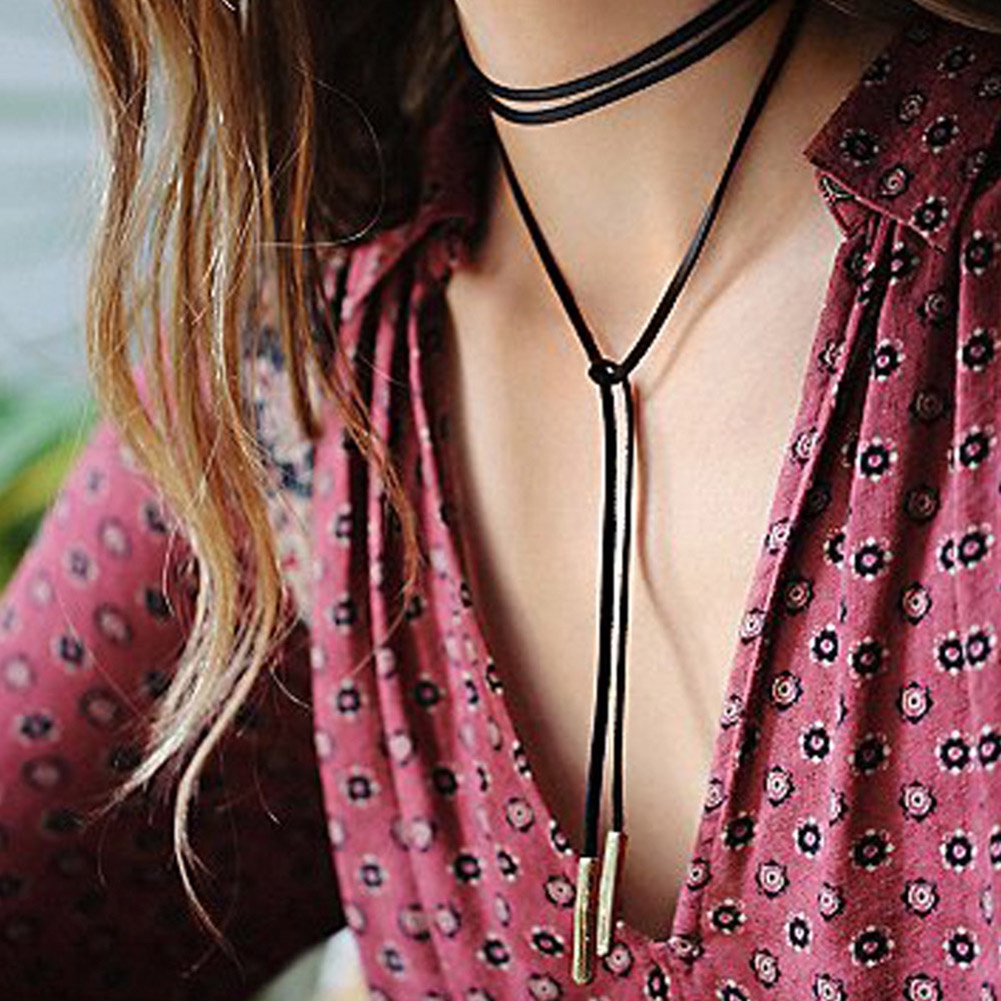 Thời Trang Vòng Cổ Choker Giả Da Màu Đen Phong Cách Boho Quyến Rũ
