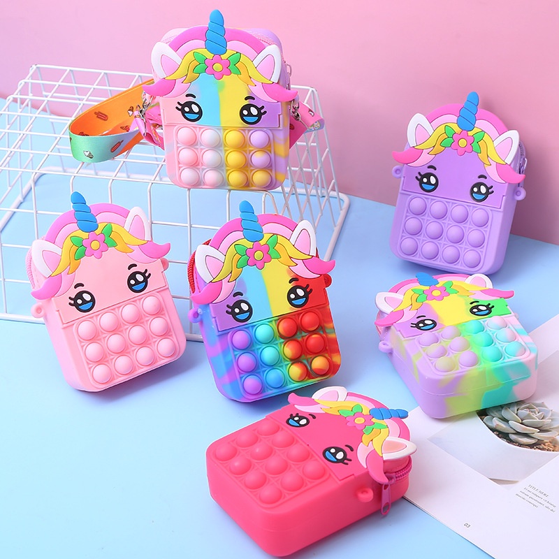 Túi Pop Đựng Đồ Chơi Bằng Silicone Hình Kỳ Lân Chống Áp Lực Cho Bé Gái