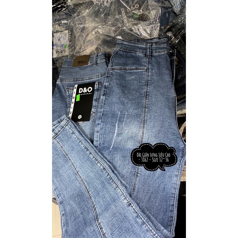 (Bigsize 32-36) Quần Dài Jeans BigSize, Quần Bò Cạp Cao THÂN NỐI Xanh Nhạt, Lưng Siêu Cao, Co Giãn Mạnh