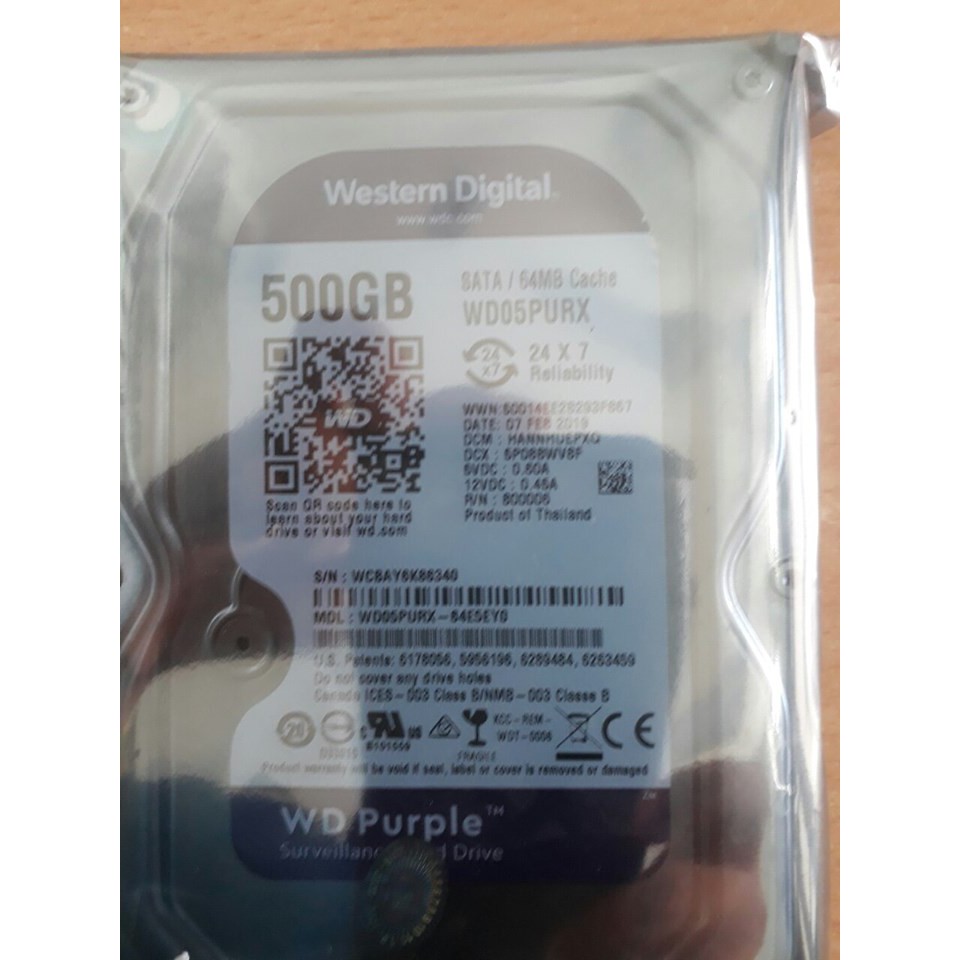 Ổ cứng WESTERN PURPLE 500GB chuyên dụng cho Camera, bảo hành 24 tháng