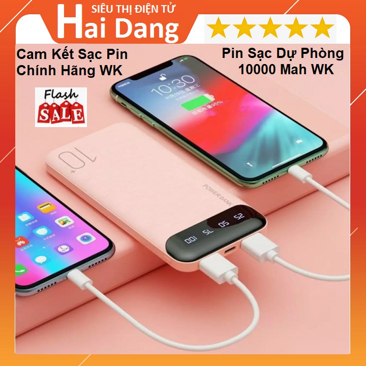 Pin Sạc Dự Phòng Chính Hãng, WK - 10.000 Mah - Hỗ Trợ Sạc Nhanh Cùng Lúc Cả 2 Điện Thoại - BảoHành 12T