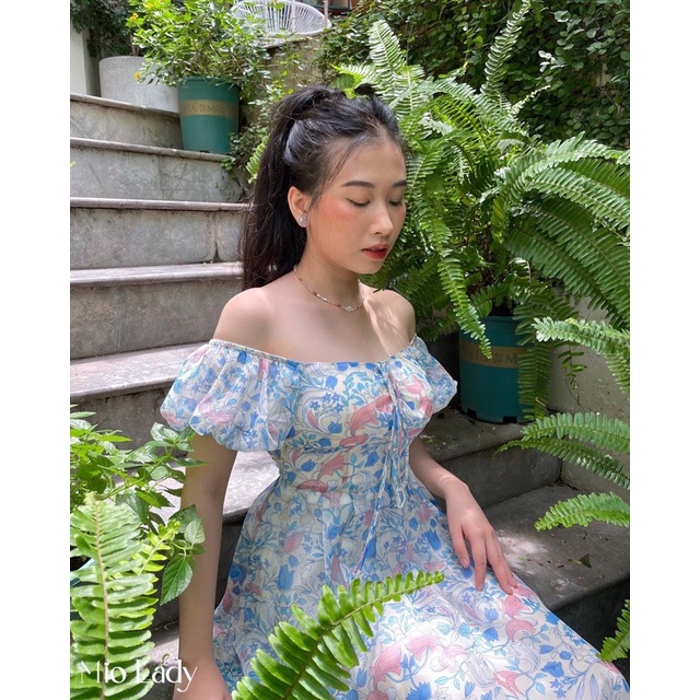 Váy hoa trễ vai, đi du lịch, đi biển, dáng dài, maxi, tay ngắn họa tiết, chất liệu voan tơ cao cấp VA007