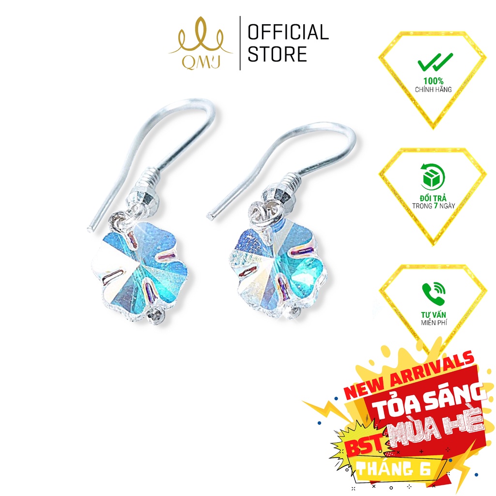 QMJ Khuyên tai bạc Cỏ 4 lá hạnh phúc phale 7 màu trang sức 925 cao cấp Q437