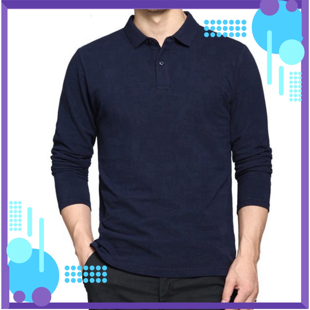 Áo polo dài tay nam thun basic, Áo phông nam cổ bẻ Hàn Quốc