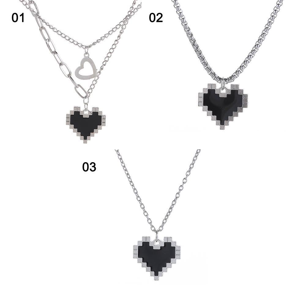 Vòng cổ Hai Lớp Màu Đen Trang Trí Hình Trái Tim Phong Cách Mosaic Thời Trang Dành Cho Nam Nữ
