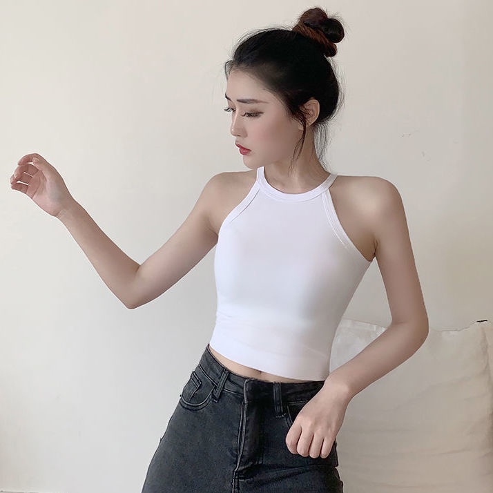 Áo Lửng Không Tay Cổ Yếm Màu Đen Thời Trang Dành Cho Nữ