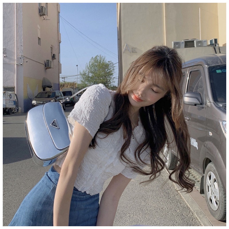 Áo Kiểu Ngắn Cổ Chữ V Thời Trang Mùa Hè Gợi Cảm Dễ Phối Đồ