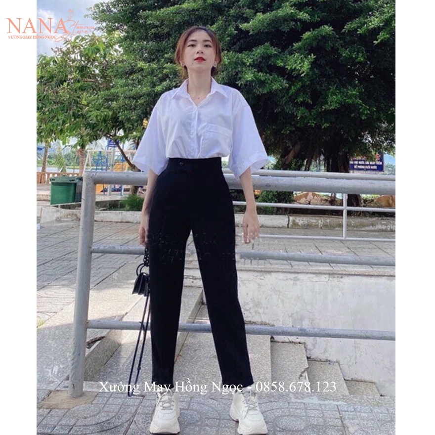 Quần baggy cạp cao cúc lệch tôn dáng cho nữ học sinh viên đi học làm công sở dáng quần tây nữ lưng cao vải tuyết mưa mềm