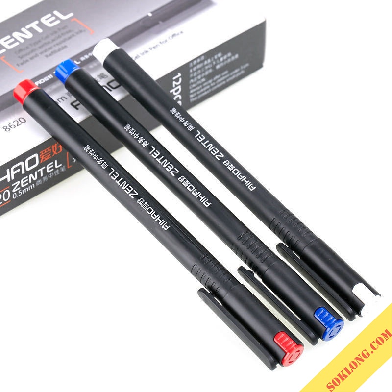 Bút gel 0.5mm đệm tay cao su mực đen/ xanh/ đỏ B45 Zentel Aihao bút ngòi kim cho học sinh, văn phòng