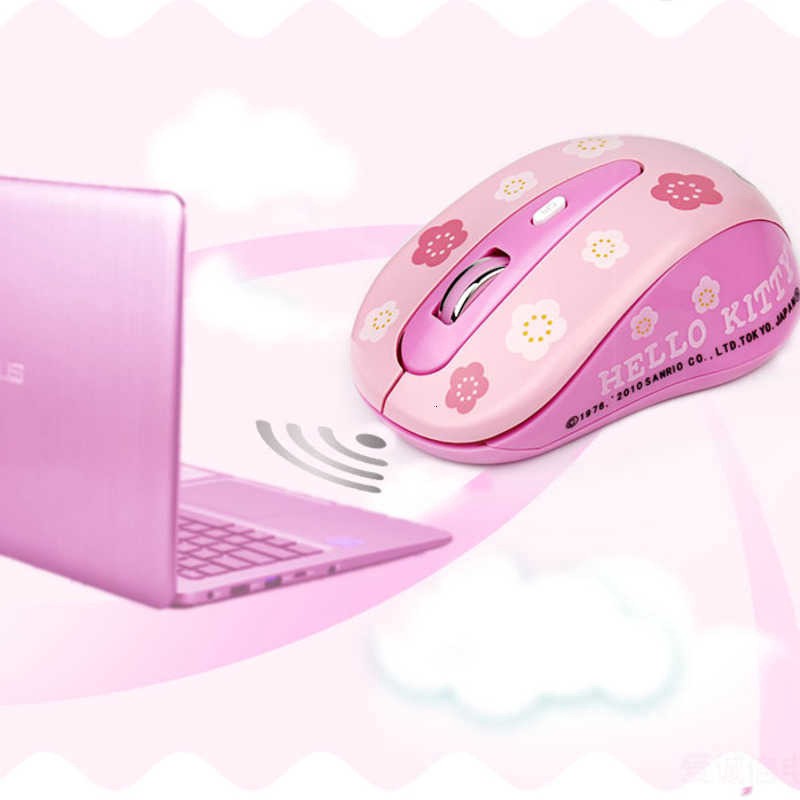 Chuột Không Dây Mini Hình Hello Kitty Dễ Thương 1600dpi Pc 2.4ghz