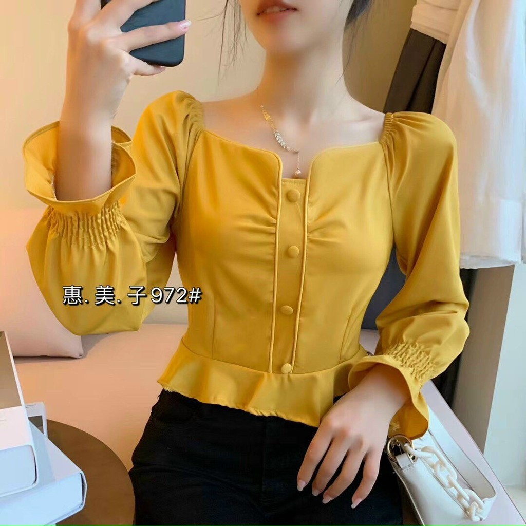 Áo  Croptop Dài Tay Cổ Vuông  Bèo |Sơ mi nữ Công Sở Cổ Vuông - Hàng Quảng Châu Thiết Kế | BigBuy360 - bigbuy360.vn
