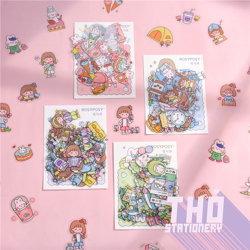 40 sticker cute hình dán dễ thương miếng dán công chúa trang trí sổ planner bullet journal dụng cụ dán Rosy Posy