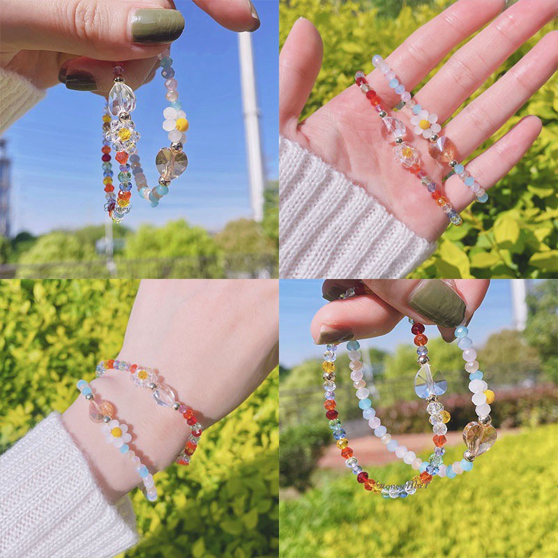 Vòng tay đính hạt thủ công hình hoa cúc phong cách Hàn Quốc