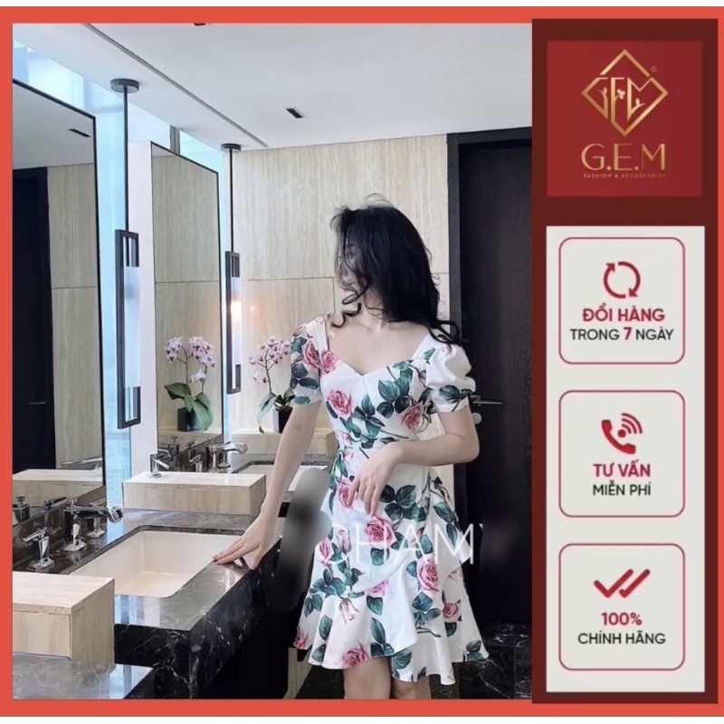 Đầm đuôi cá vintage hoạ tiết hoa hồng - váy nữ có thể đi tiệc đi chơi rất hợp thời trang - chất đẹp - GEM