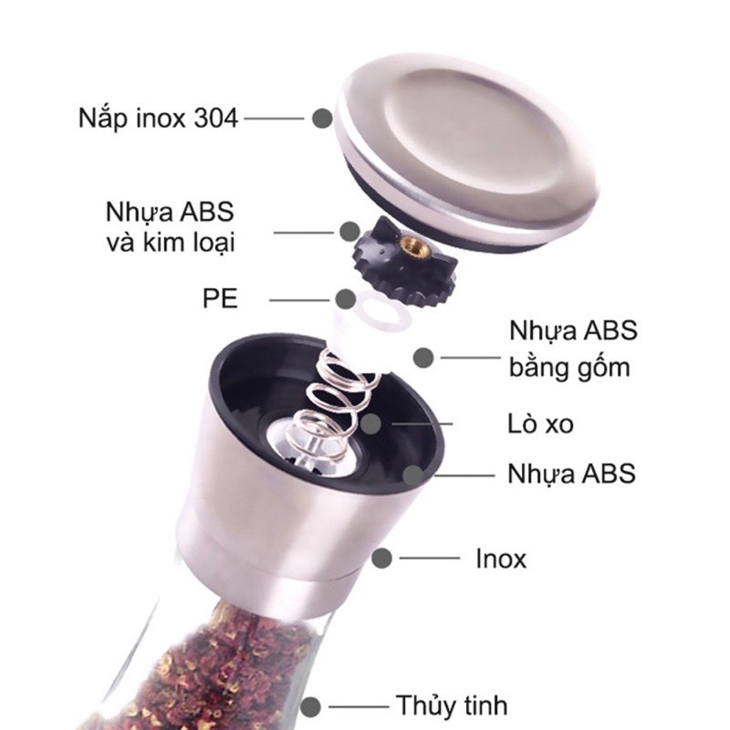 HŨ XAY TIÊU INOX THỦY TINH ELMICH CAO CẤP ( XOAY TIÊU )