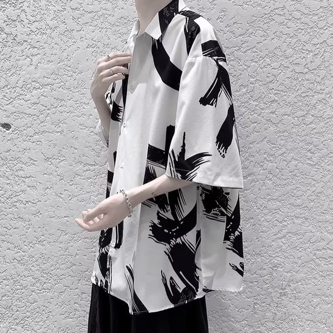 Áo Sơ Mi Lụa Tay Lửng In Họa Tiết Phong Cách Trung Hoa Thời Trang Mùa Hè Dành Cho Nam