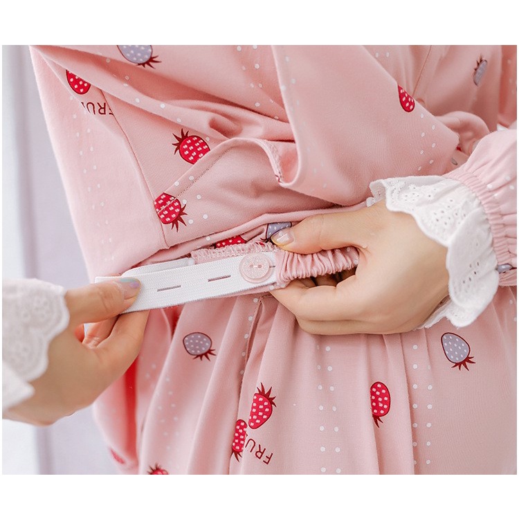 Bộ bầu - sau sinh mặc nhà - cho con bú - 2 chức năng - chất liệu cotton ( Qủa dâu chấm sọc - Dài )