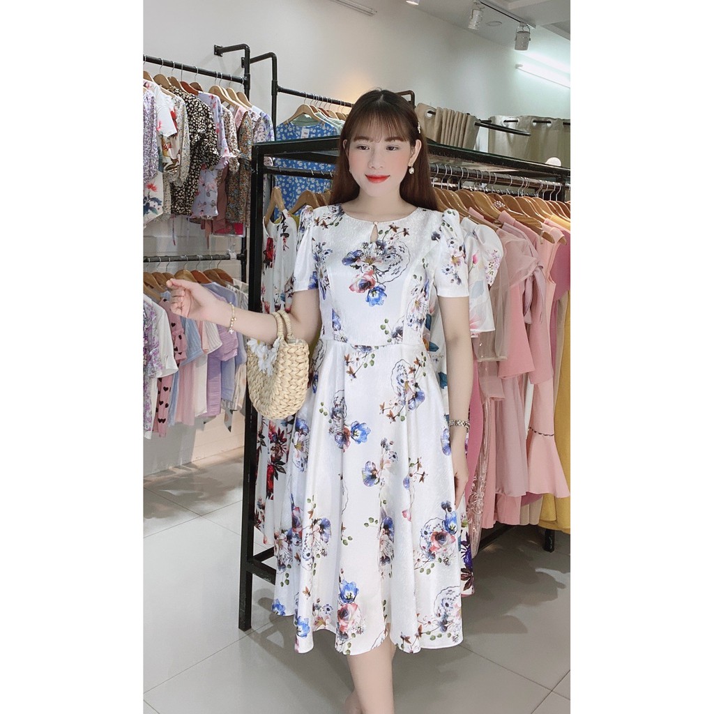 Đầm thiết kế Dori hoạ tiết lụa vân pháp nhập khẩu cao cấp DT957