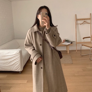 Word pattern coat women's mid-length 2020 autumn and winter Korean style loose small black woolen coat Hepburn style
