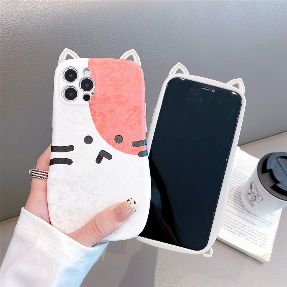 Ốp Điện Thoại TPU Mềm Giả Da Hình Mèo 3D Cho iPhone 11 12 13 14 Pro Max 12Pro 13Pro 14Pro 14Plus X XS Max XR 7 8 Plus