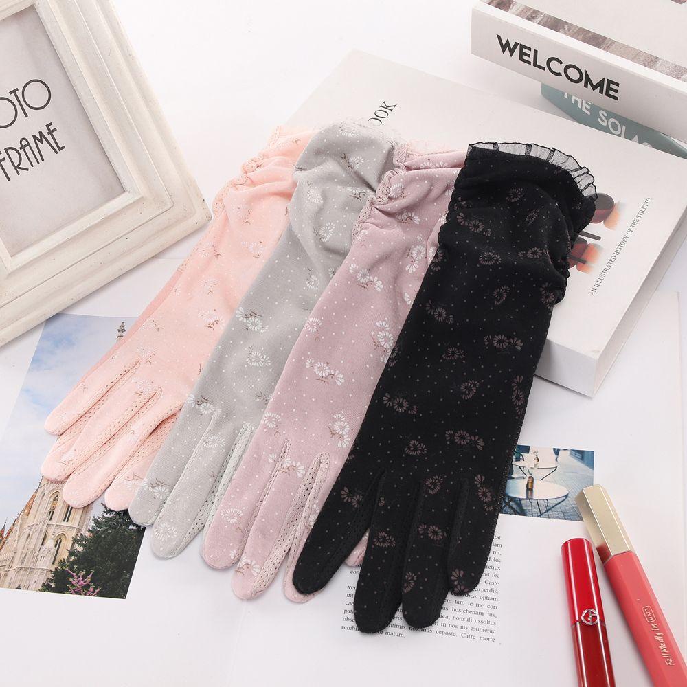 Găng Tay Cotton Năm Ngón Chống Nắng Chạm Màn Hình Cảm Ứng Dành Cho Nữ