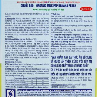 (4M+) Bột ăn dặm HiPP sữa Chuối, Đào - 250g