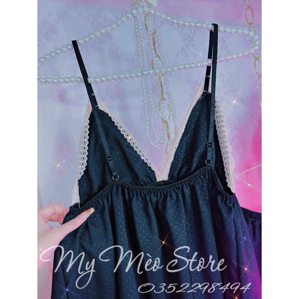 Đầm lụa đen phối ren kèm quần | BigBuy360 - bigbuy360.vn