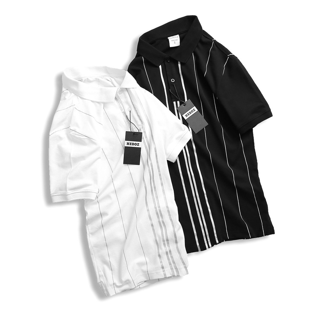 Áo thun polo nam ngắn tay HEBOZ phối sọc cao cấp chất vải cotton pha mịn mát, form slimfit 2 màu - 00000678