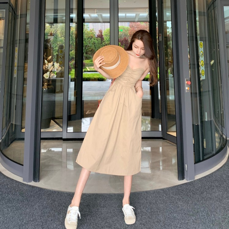 Đầm Hai Dây Xếp Ly Lưng Cao Thời Trang Du Lịch Quyến Rũ Cho Nữ | BigBuy360 - bigbuy360.vn