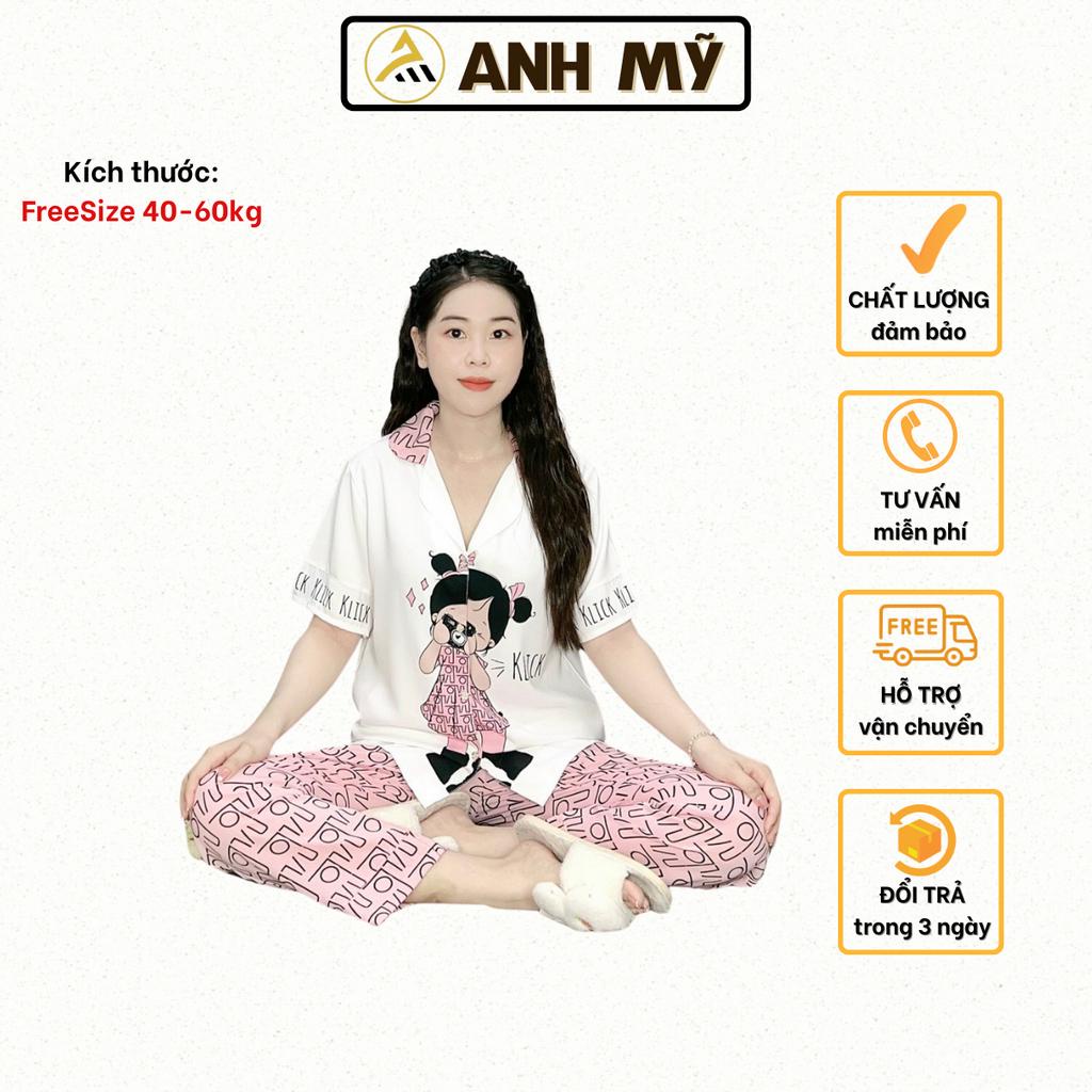 Đồ bộ nữ mặc nhà  ANH MỸ pijama mặc nhà dễ thương chất liệu lụa mango cao cấp tay ngắn quần dài MGD - 07