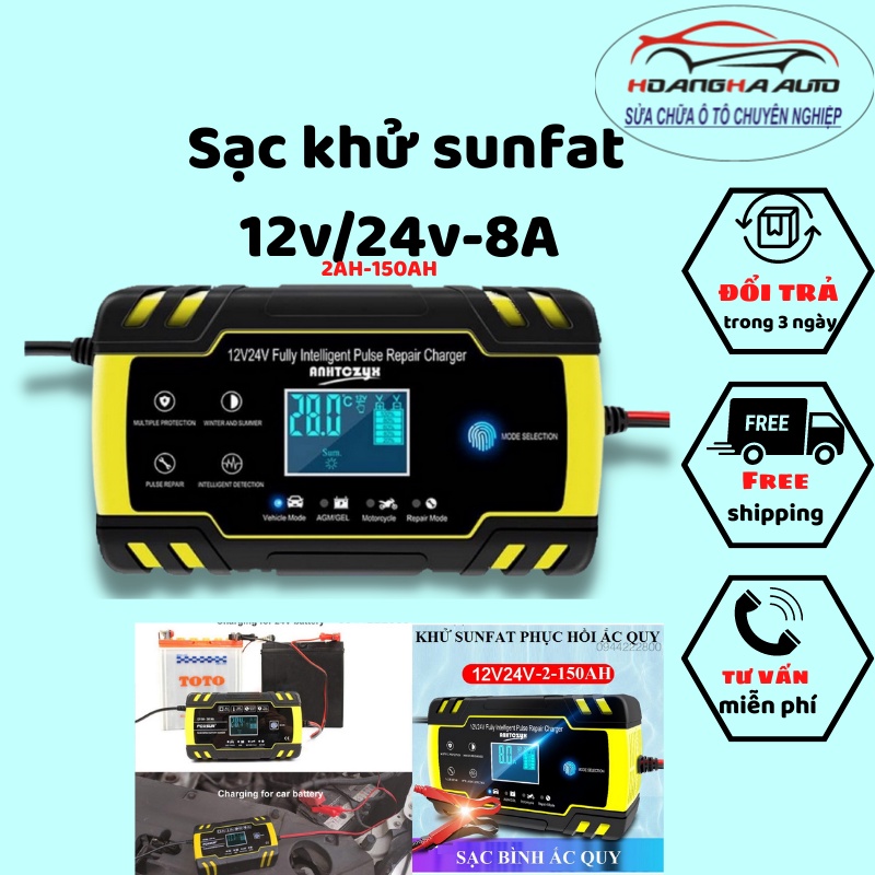 Sạc Bình Ắc Quy 12V 24V 6Ah - 150Ah FOXSUR Tự Ngắt Khi Đầy Chức Năng Bảo Dưỡng Phục Hồi Ắc Quy Bằng Khử Sunfat