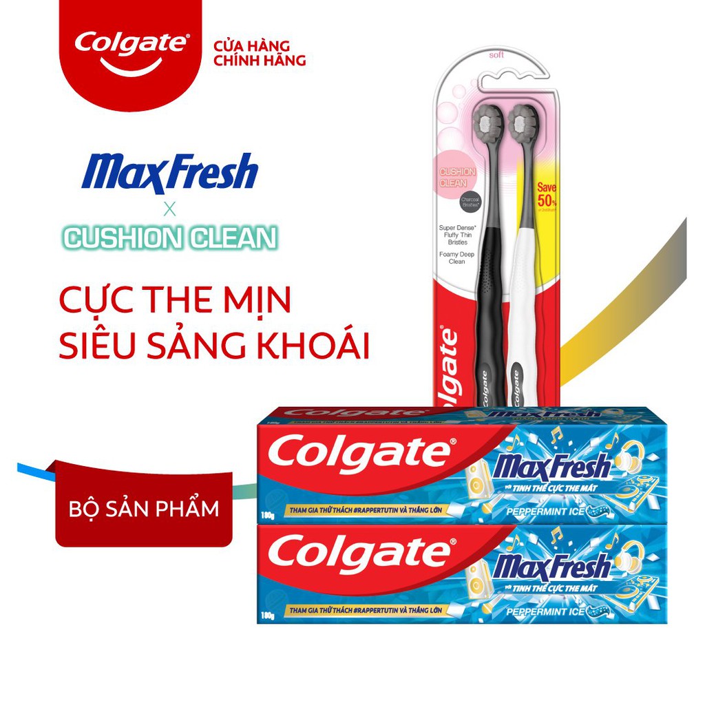 [Mã FMCGCO5 giảm 8% đơn 250K] Bộ 2 Kem đánh răng Colgate Maxfresh GenZ 180g và Bàn chải Cushion Clean phiên bản giới hạn