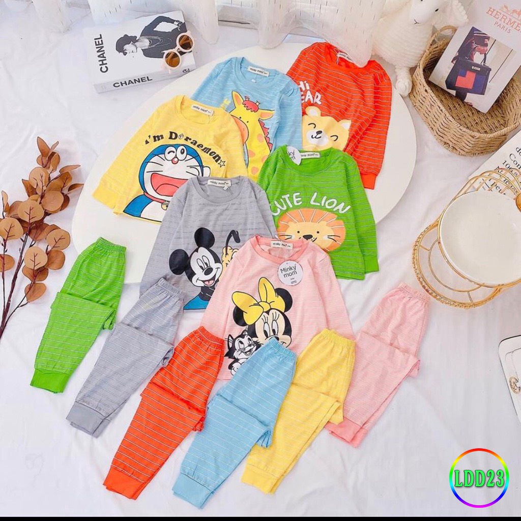 [LDD23] Bộ Dài Tay Thun lạnh MINKY MOM Sọc Dệt In Hình, Mềm Mịn, Thấm Hút Mồ Hôi Tốt, Thoải Mái, Hàng Chuẩn Đẹp Cho Bé