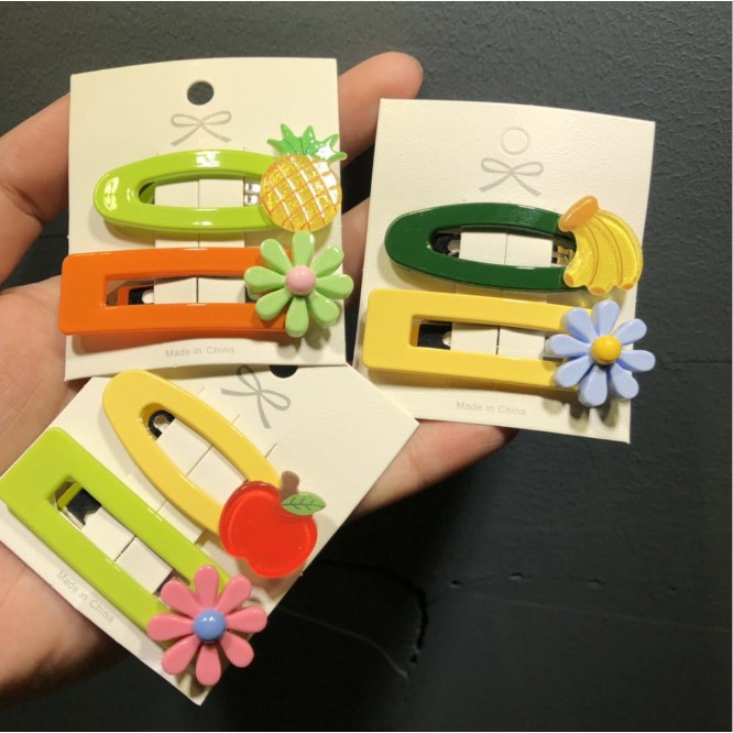 Sét 2 kẹp tóc hoa quả (Có bán lẻ 1 cái ngẫu nhiên) KAH136 ovan và chữn nhật