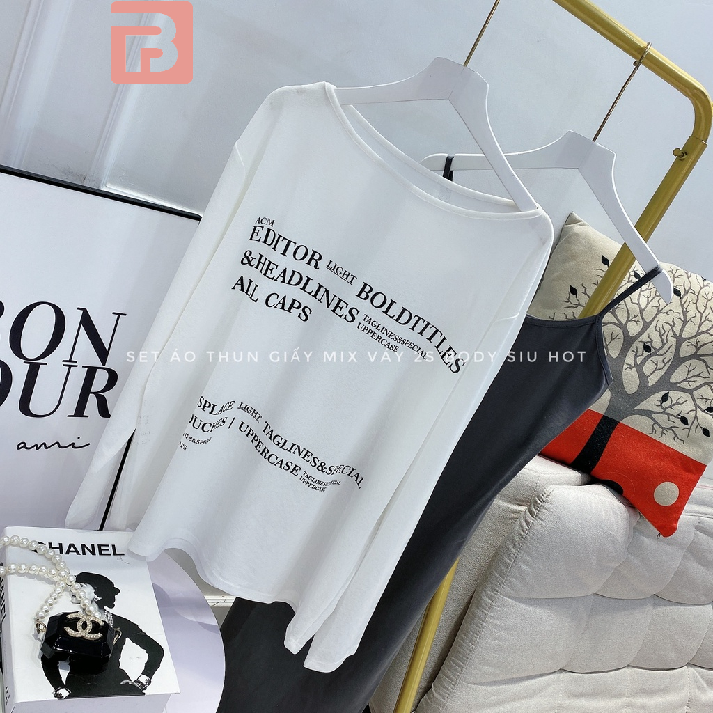 Set áo thun giấy mix váy body QA105