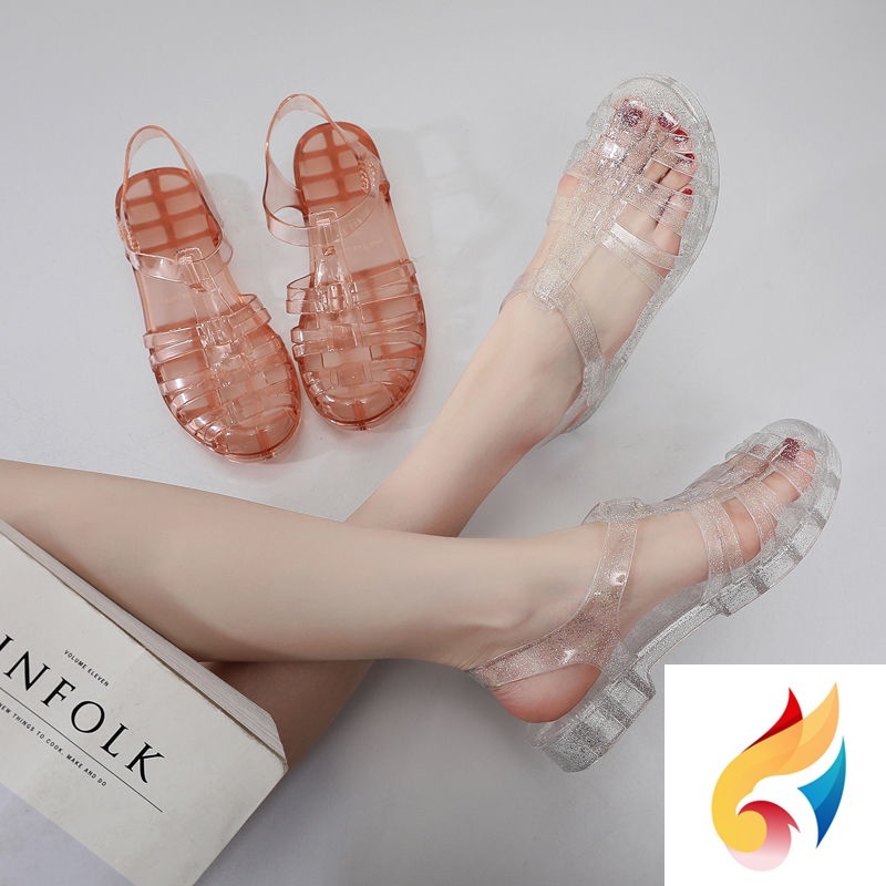 Giày Sandal Nhựa Dẻo Trong Suốt Đế Thấp Chống Trượt Chống Thấm Nước Kiểu Công Chúa Thời Trang Mùa Hè 2022 Cho Bạn Gái