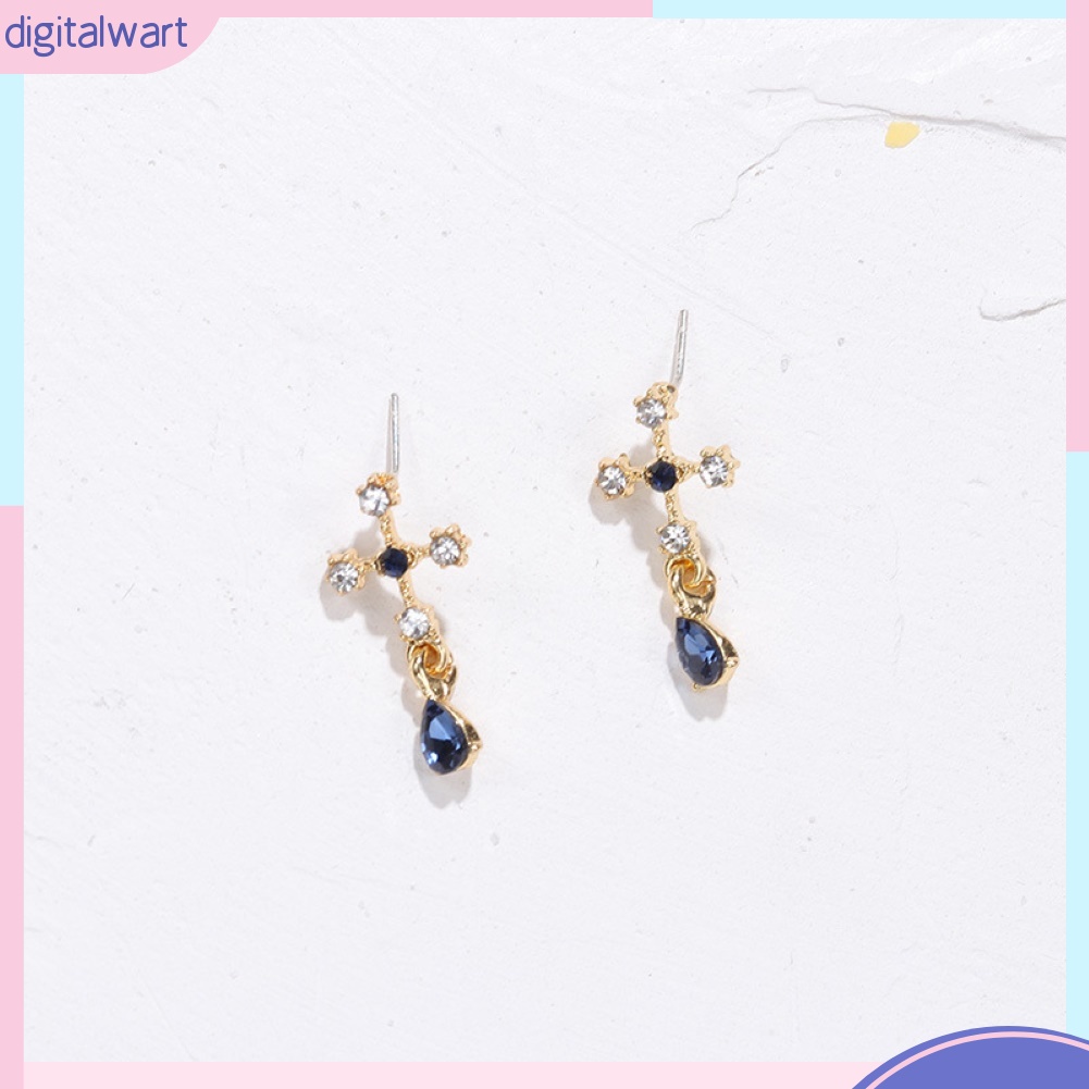 Bông Tai Hình Chữ Thập Đính Đá Sapphire Giả
