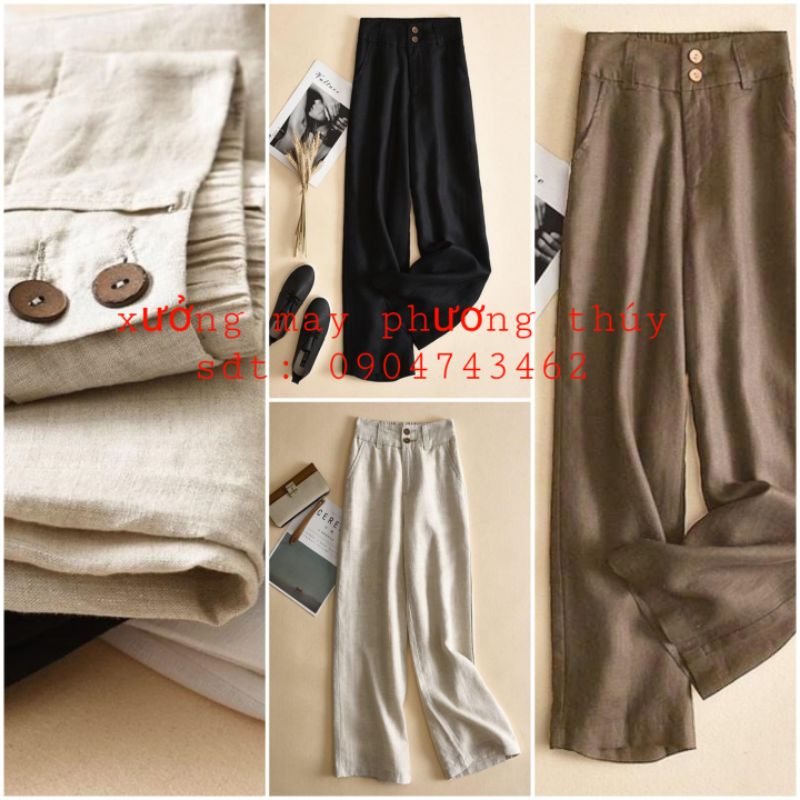 Quần sớ đũi ống rộng cạp cao 2 khuy thời trang Phương Thúy