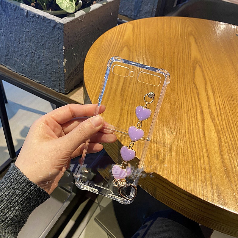 Bao Da Điện Thoại Nắp Gập Chống Rơi Có Chuỗi Đeo Tay Hình Trái Tim Bằng Kim Loại Cho samsung galaxy z flip 4g 5g 3 flip3 Ốp