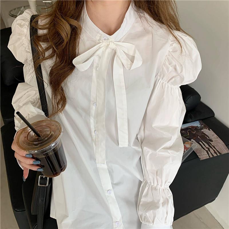 Bộ áo sơ mi thắt nơ + áo len không tay phong cách Hàn Quốc 2022