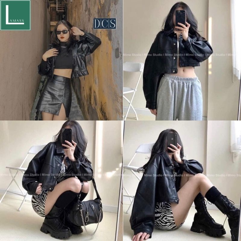 Áo khoác da croptop basic, áo khoác da nữ phong cách cá tính trẻ trung năng động mặc đi chơi đi học đi làm -LAMASS