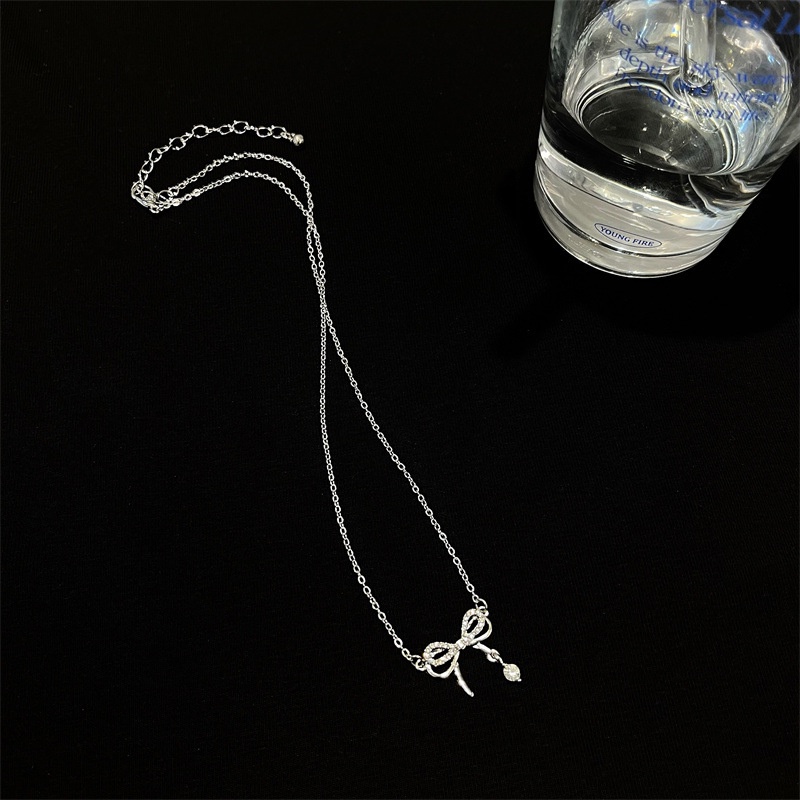 We Flower Vòng cổ Bạc Mặt Nơ Đính Đá Zircon Thanh Lịch Cho Nữ