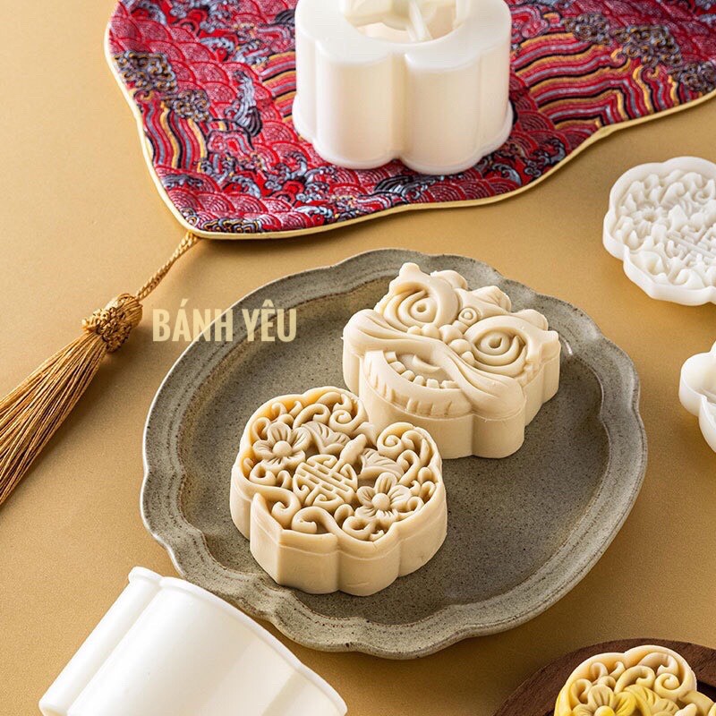 Khuôn Trung Thu Lò Xo 150g 1 mặt - Đầu Lân / Khóa Trường Mệnh