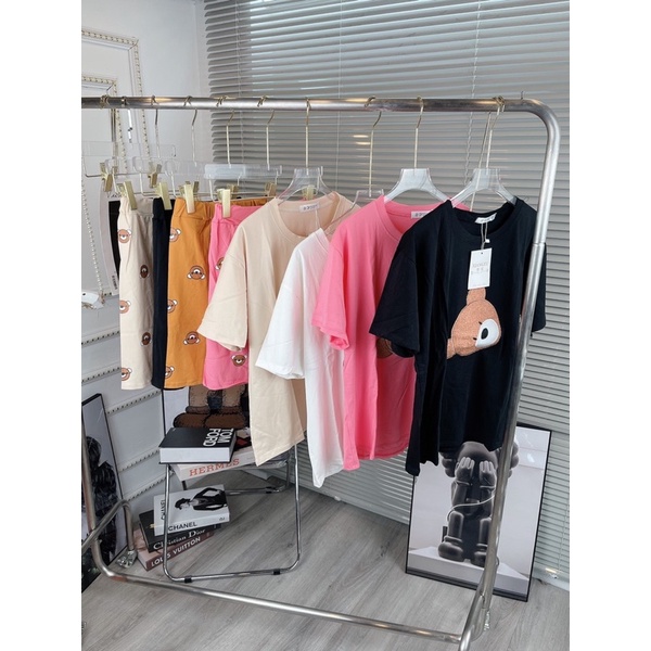 Bộ gấu cotton lửng Set gấu áo thun kèm quần sooc in gấu