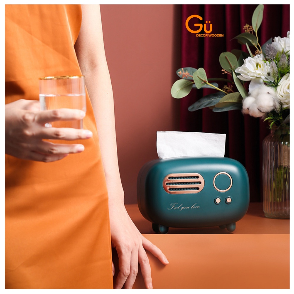 Hộp đựng giấy ăn Gu Decor Wooden, Đựng khăn giấy radio phụ kiện bàn ăn