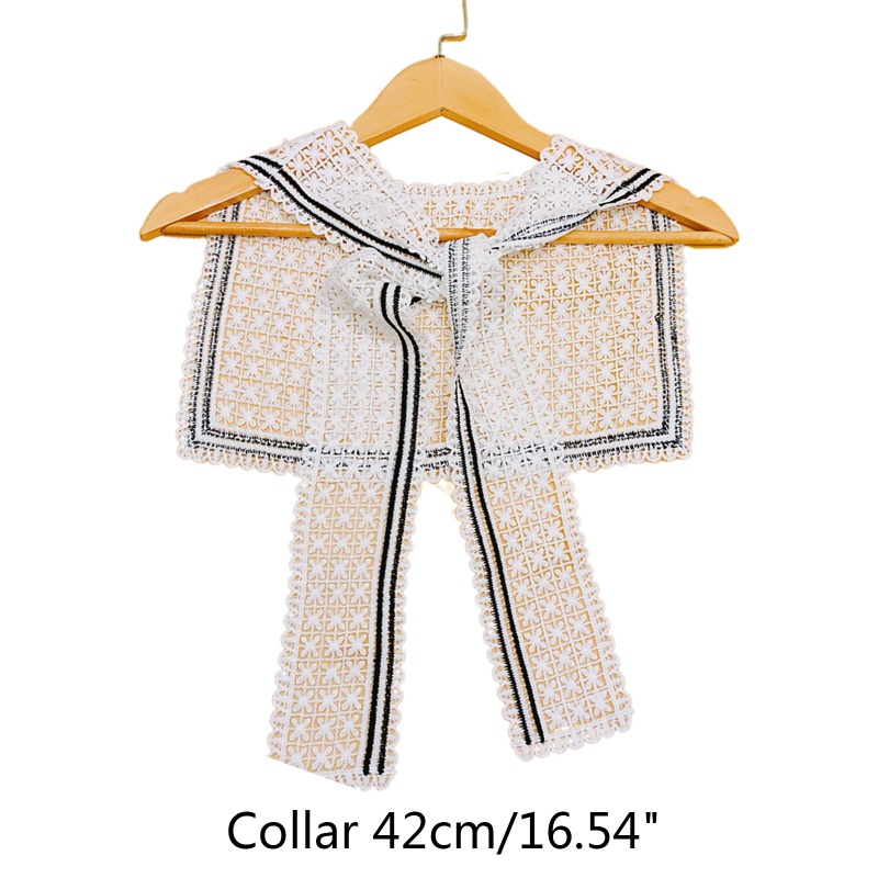 Khăn Choàng Cổ Vuông Vải Ren Họa Tiết Kẻ Sọc Thắt Nơ Trước Ngực Thêu Hoa Rỗng Cho Nữ