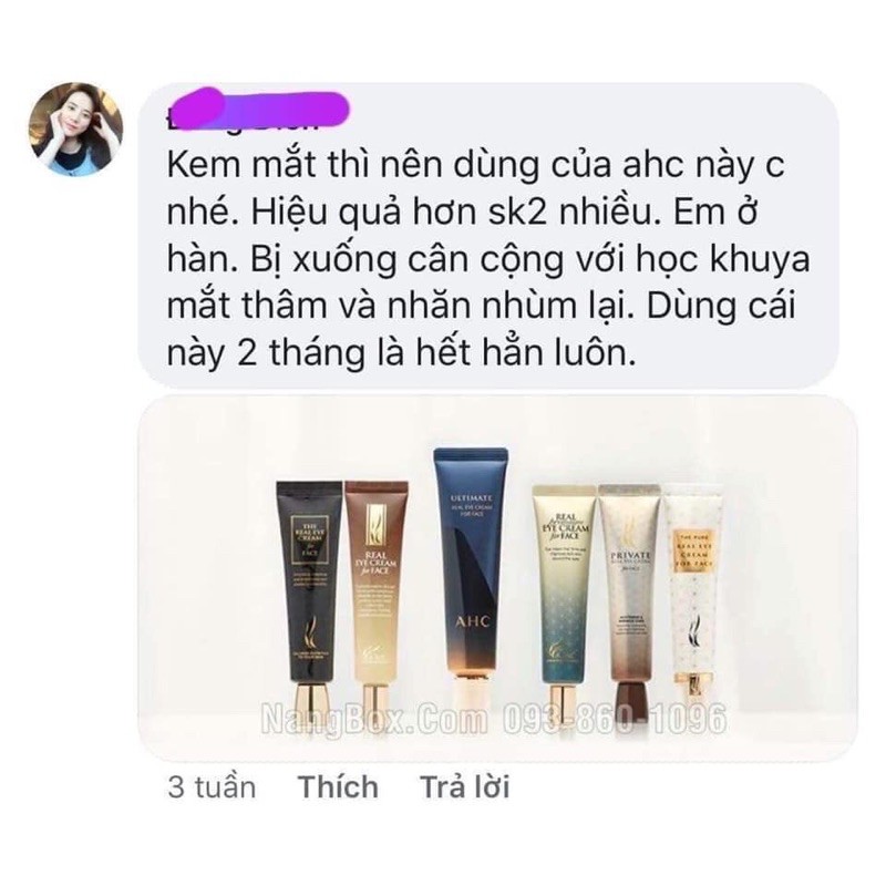 Kem Mắt AHC mẫu New 2021 bản xanh nâng cấp tăng collagen chống thâm nhăn mắt gấp 2 lần