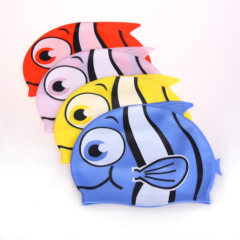 Mũ Bơi Bằng Silicon Họa Tiết Hoạt Hình Mắt To Chống Thấm Nước Cho Bé