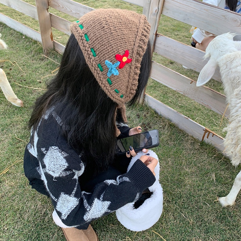 Khăn Trùm Đầu Dệt Kim Bảo Vệ Tai Thời Trang Mùa Đông Dành Cho Nữ
